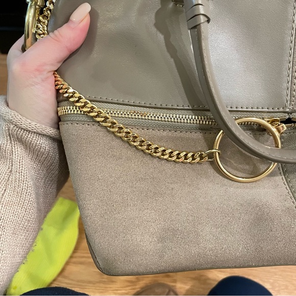 See by Chloe Emy Patchwork Suede Taupe Grey Shoulder Bag w Crossbody Strap - Picture 16 of 16